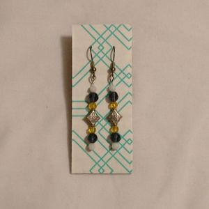 Handmade Blue and Yellow Glass Bead Earrings